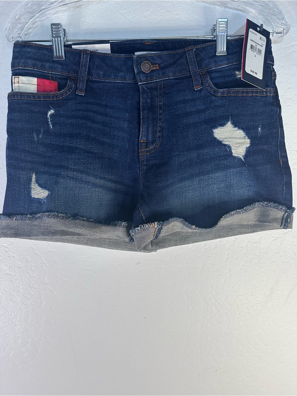 Tommy Hilfiger Dark Blue Distressed Denim Jean Shorts